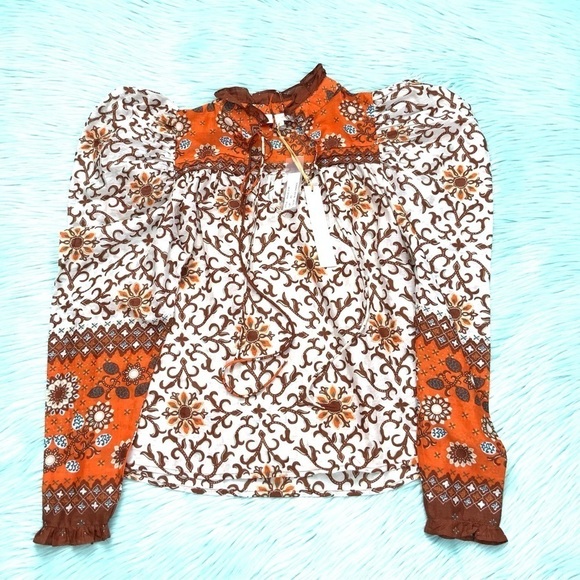 House of Harlow Long Sleeve Puff Shoulder
Blouse Beige Orange - Picture 2 of 5